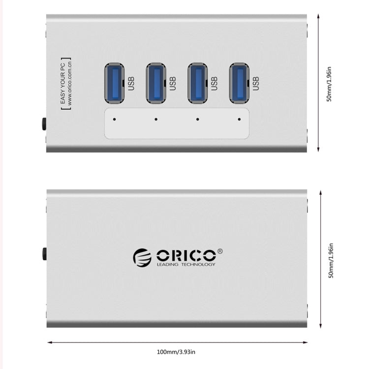 ORICO A3H4 Aluminum High Speed 4 Ports USB 3.0 HUB with 12V/2.5A Power Supply for Laptops