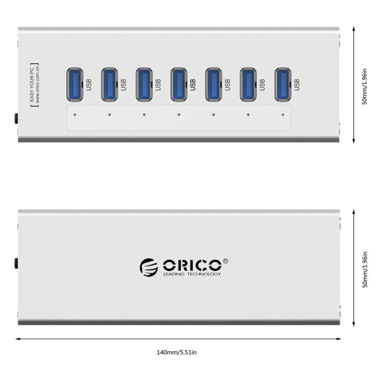 ORICO A3H7 Aluminum High Speed 7 Ports USB 3.0 HUB with 12V/2.5A Power Supply for Laptops