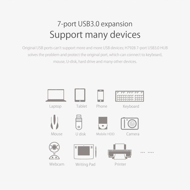 ORICO H7928-U3 ABS Material Desktop 7 Ports USB 3.0 HUB with 1m Cable