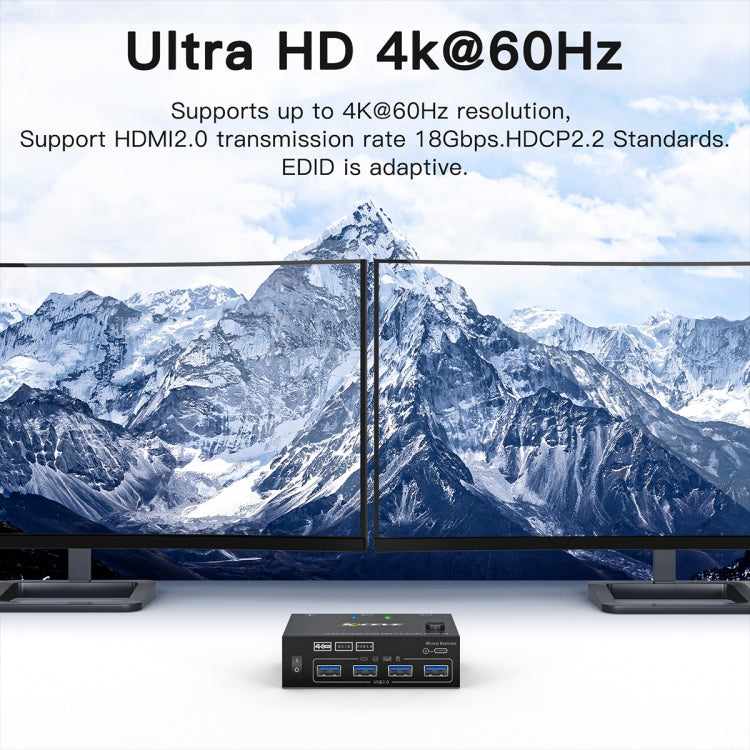 KC-KVM202AS 4K 60HZ USB3.0 HDMI Dual Display KVM Switcher Support EDID Analog Lock Screen