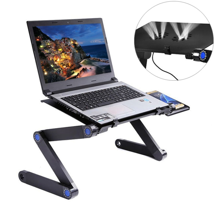 Portable 360 Degree Adjustable Foldable Aluminium Alloy Desk Stand with Double CPU Fans & Mouse Pad for Laptop / Notebook