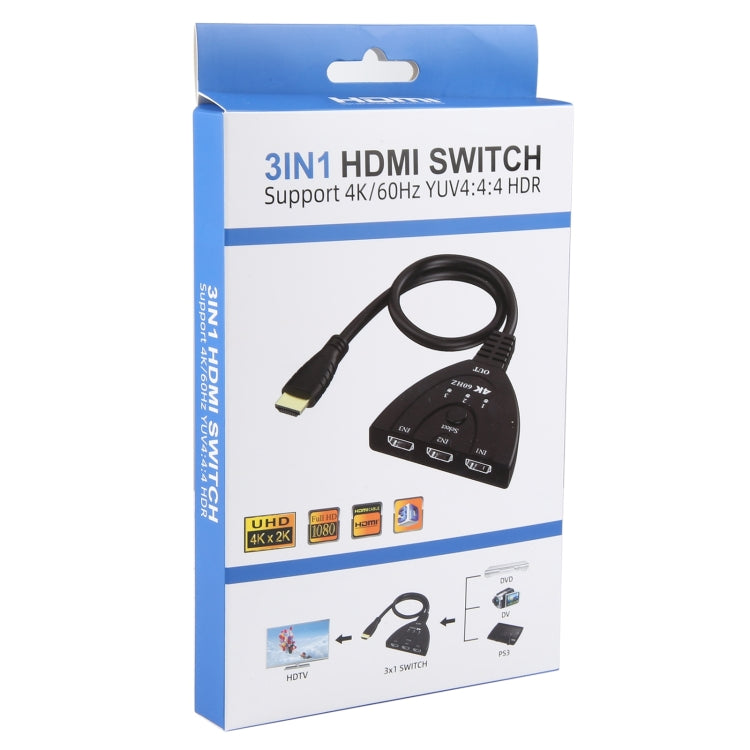 3 x 1 4K 60Hz HDMI Switcher with Pigtail HDMI Cable