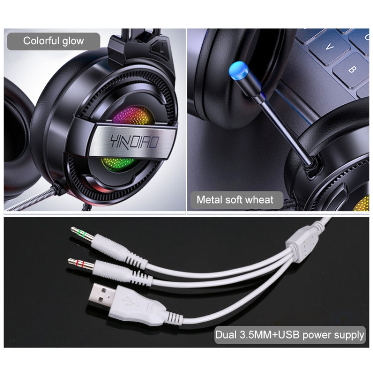 YINDIAO Q3 USB Wired E-sports Gaming Headset with Mic & RGB Light, Cable Length: 1.67m