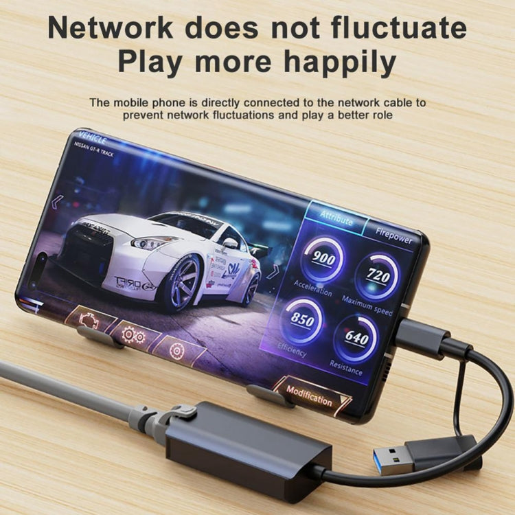 BYL-2207TU 2 in 1 USB + Type-C to RJ45 Docking Station HUB Adapter