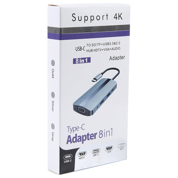 BYL-2105 8 in 1 USB-C / Type-C to USB Multifunctional Docking Station HUB Adapter