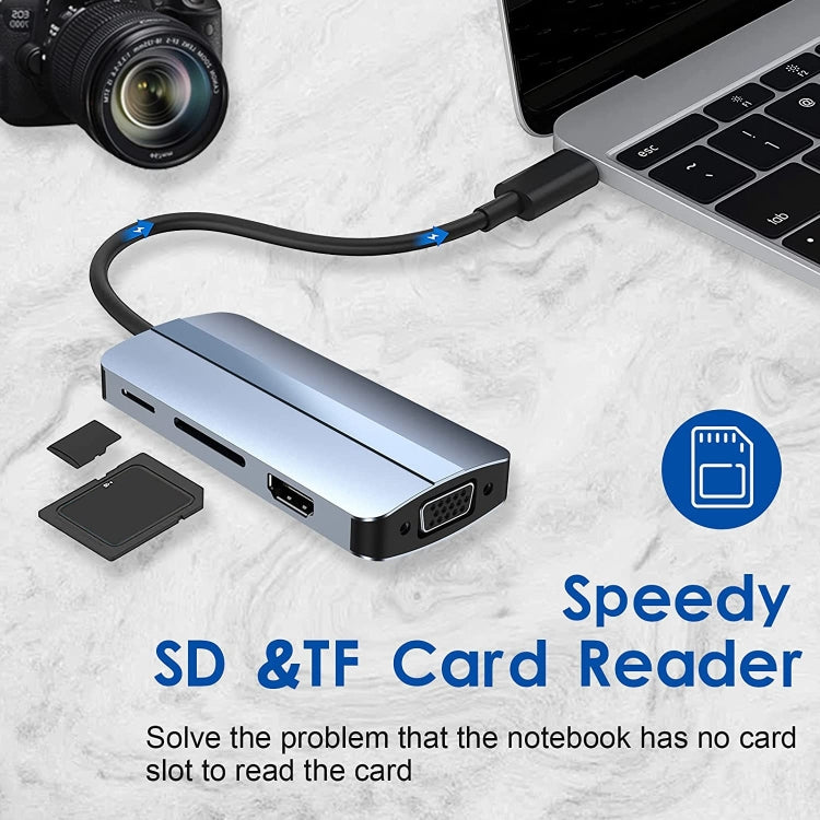 BYL-2105 8 in 1 USB-C / Type-C to USB Multifunctional Docking Station HUB Adapter