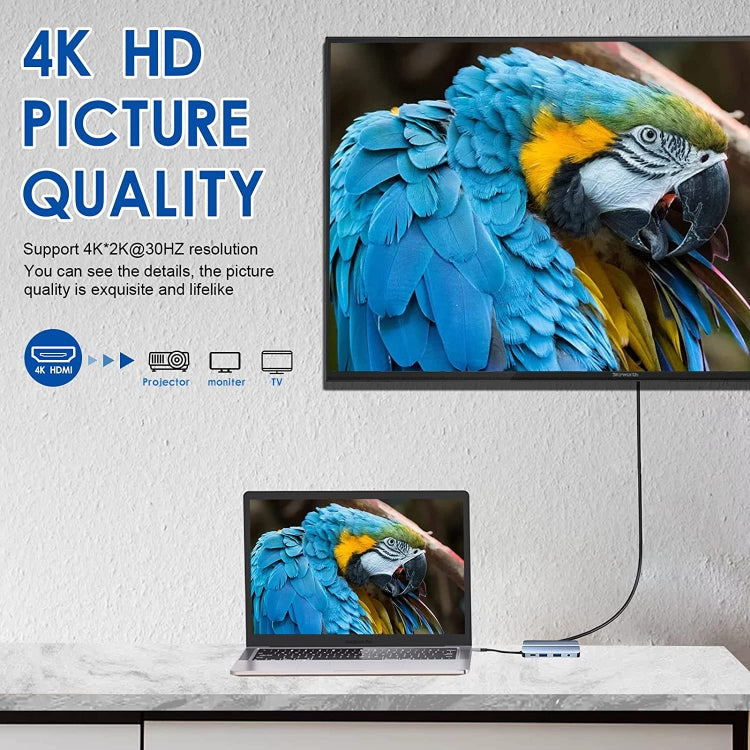 BYL-2105 8 in 1 USB-C / Type-C to USB Multifunctional Docking Station HUB Adapter