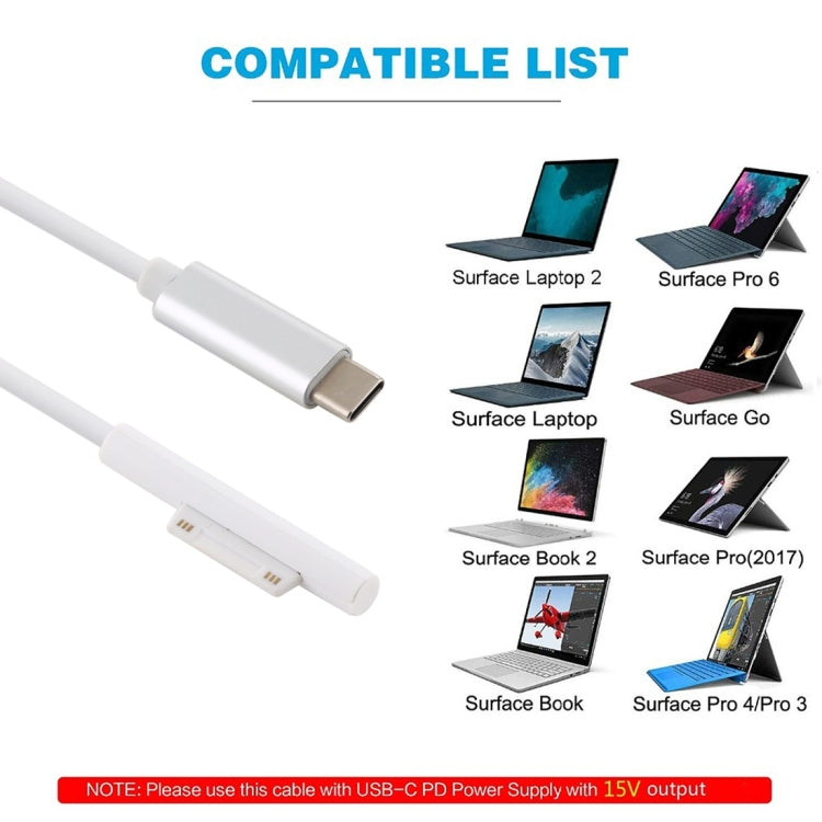 Surface Pro 7 / 6 / 5 to USB-C / Type-C Male Interfaces Power Adapter Charger Cable for Microsoft Surface Pro 7 / 6 / 5 / 4 / 3 / Microsoft Surface Go