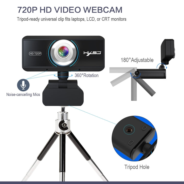HXSJ S90 30fps 1 Megapixel 720P HD Webcam for Desktop / Laptop / Android TV, with 8m Sound Absorbing Microphone, Cable Length: 1.5m