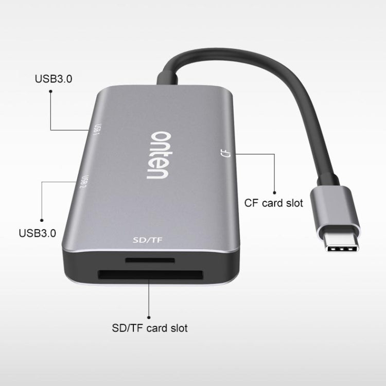 Onten 91882 5 In 1 USB3.0 x3 + SD + TF + CF Type-C / USB-C OTG Multi-function Card Reader