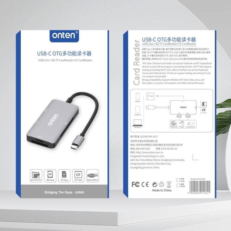 Onten 91882 5 In 1 USB3.0 x3 + SD + TF + CF Type-C / USB-C OTG Multi-function Card Reader