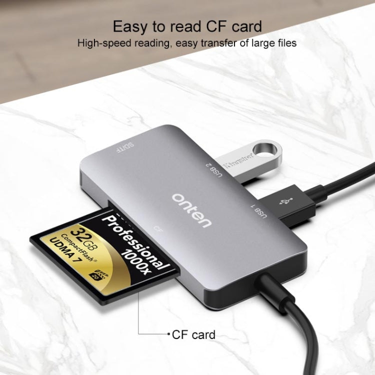 Onten 91882 5 In 1 USB3.0 x3 + SD + TF + CF Type-C / USB-C OTG Multi-function Card Reader