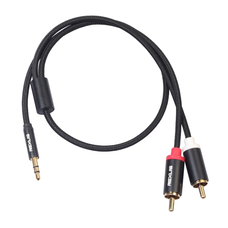 REXLIS 3635 3.5mm Male to Dual RCA Gold-plated Plug Black Cotton Braided Audio Cable for RCA Input Interface Active Speaker, Length: 0.5m