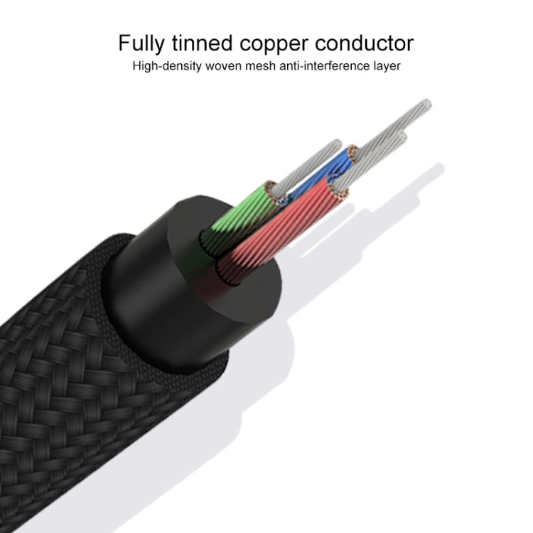 REXLIS 3635 3.5mm Male to Dual RCA Gold-plated Plug Black Cotton Braided Audio Cable for RCA Input Interface Active Speaker, Length: 1.8m