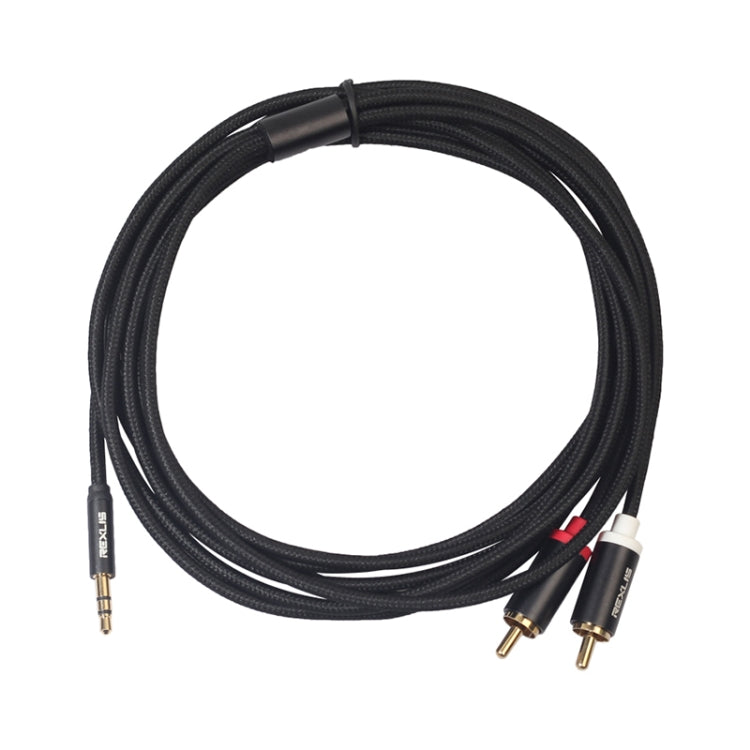 REXLIS 3635 3.5mm Male to Dual RCA Gold-plated Plug Black Cotton Braided Audio Cable for RCA Input Interface Active Speaker, Length: 3m