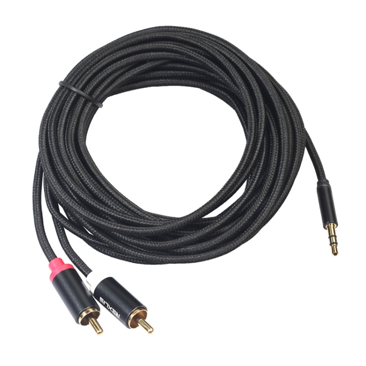 REXLIS 3635 3.5mm Male to Dual RCA Gold-plated Plug Black Cotton Braided Audio Cable for RCA Input Interface Active Speaker, Length: 10m