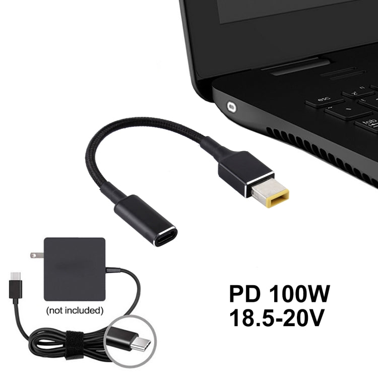 PD 100W 18.5-20V Square Plug to USB-C / Type-C Adapter Nylon Braid Cable for Lenovo Laptop