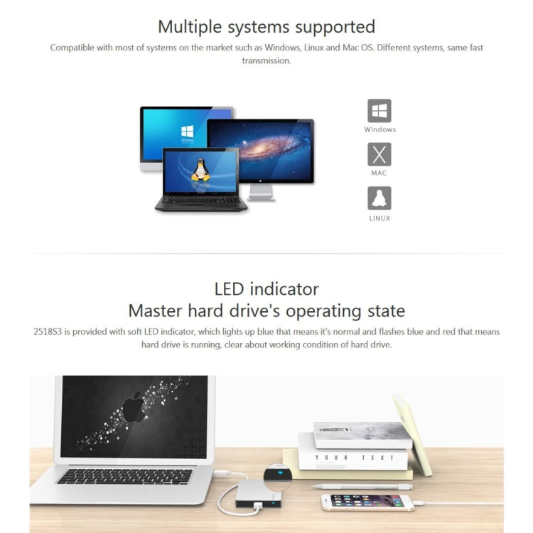 ORICO 2518S3 USB3.0 External Hard Disk Box Storage Case for 7mm & 9.5mm 2.5 inch SATA HDD / SSD