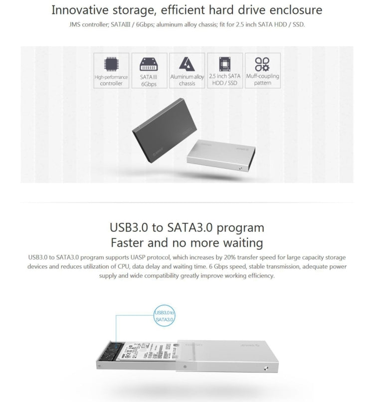 ORICO 2518S3 USB3.0 External Hard Disk Box Storage Case for 7mm & 9.5mm 2.5 inch SATA HDD / SSD