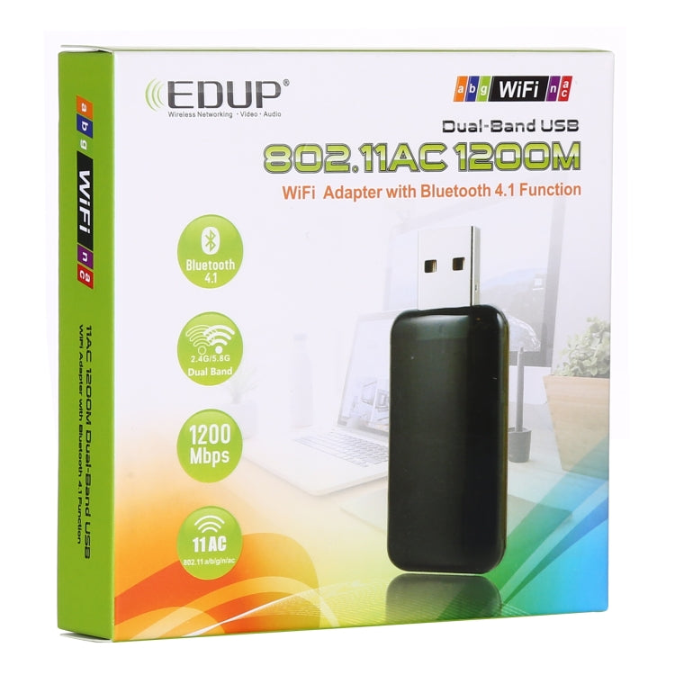 EDUP EP-AC1681 2 in 1 AC1200Mbps 2.4GHz & 5.8GHz Dual Band USB WiFi Adapter External Network Card with Bluetooth 4.1 Function