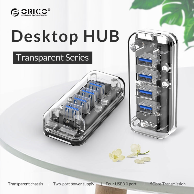 ORICO F4U 4 x USB 3.0 Ports 5Gbps Fast Transmission Desktop HUB with Blue LED Indicator Light