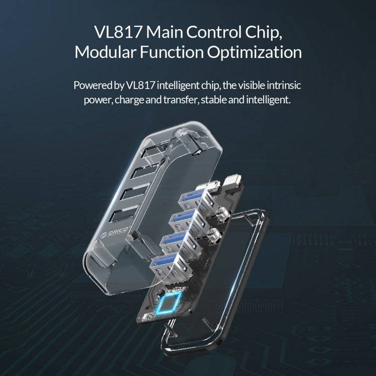 ORICO F4U 4 x USB 3.0 Ports 5Gbps Fast Transmission Desktop HUB with Blue LED Indicator Light