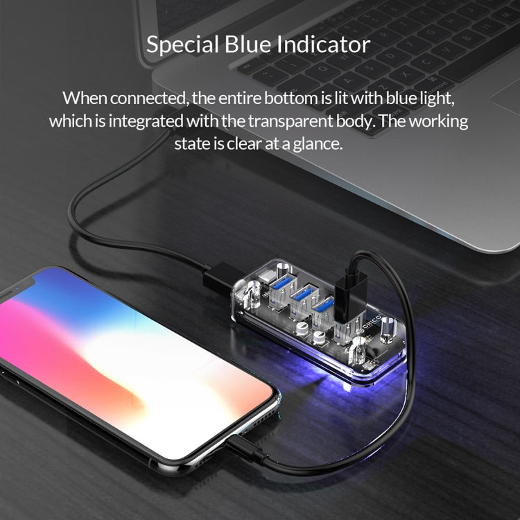 ORICO F4U 4 x USB 3.0 Ports 5Gbps Fast Transmission Desktop HUB with Blue LED Indicator Light