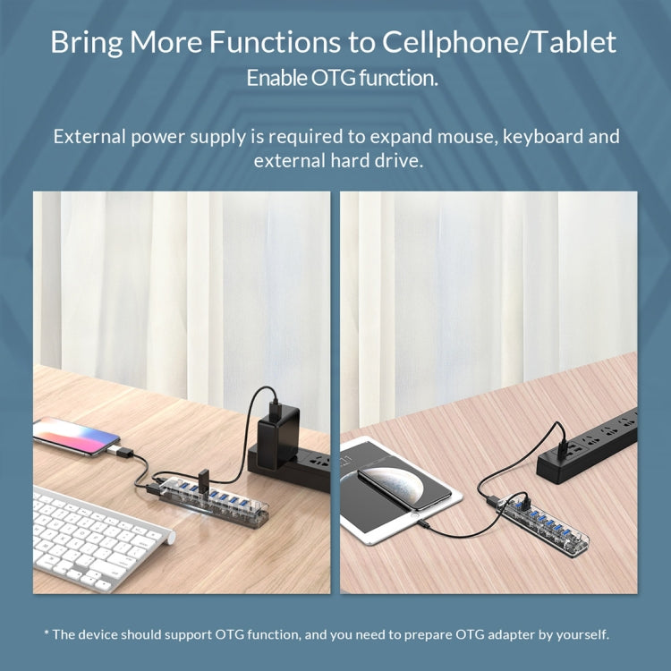 ORICO F7U 7 x USB 3.0 Ports 5Gbps Fast Transmission Desktop HUB with Blue LED Indicator Light