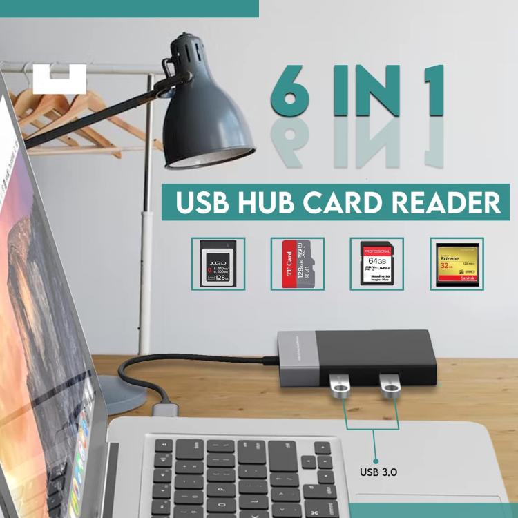 6 In 1 Multi-function Dual USB 3.0 + XQD + CF + TF + SD Card Reader