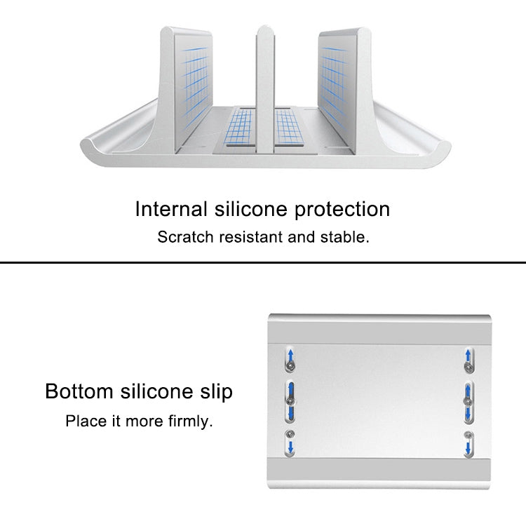 Universal Portable Aluminum Alloy Double Slot Width Adjustable Laptop Vertical Storage Stand Base