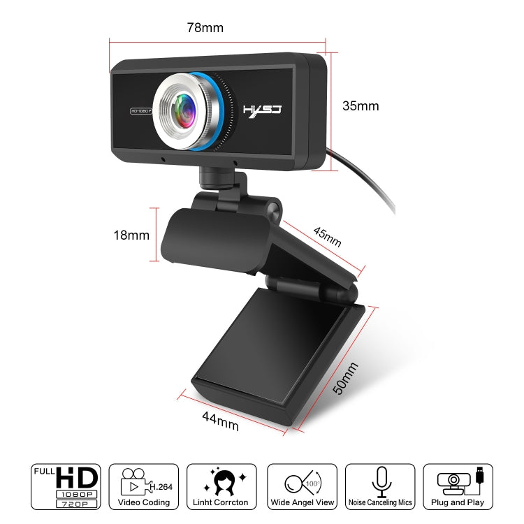 HXSJ S4 1080P Adjustable 180 Degree HD Manual Focus Video Webcam PC Camera with Microphone