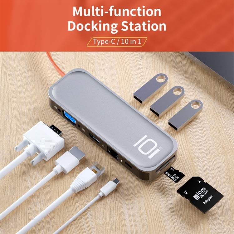 ROCK TR01 10 In 1 Type-C / USB-C to HDMI + VGA Multifunctional Extension HUB Adapter