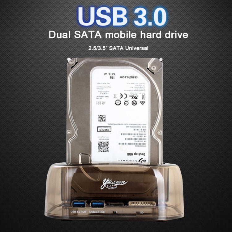 2.5 / 3.5 inch USB3.0 Dual SATA HDD Enclosure with HUB & OTB Function, The Maximum Support Capacity: 16TB