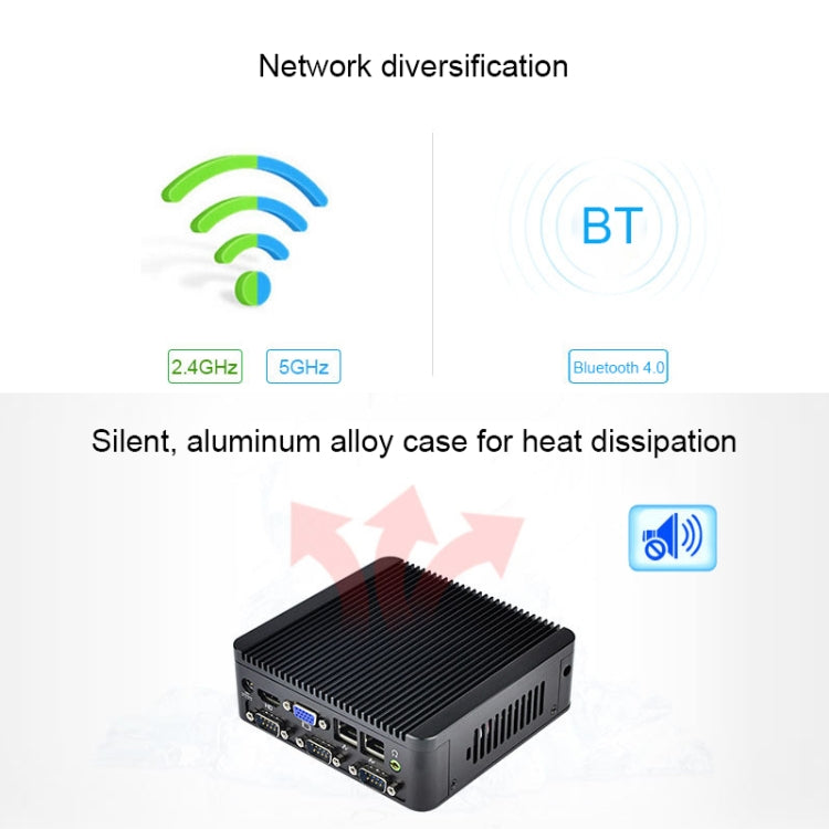 Fanless Mini Industrial Control PC with 4 USB Ports & RS-232 COM Port, 8GB RAM, Intel Celeron N2920 2.0GHz Quard Core, Support Bluetooth 4.0 & 2.4G / 5.0G Dual-band WiFi