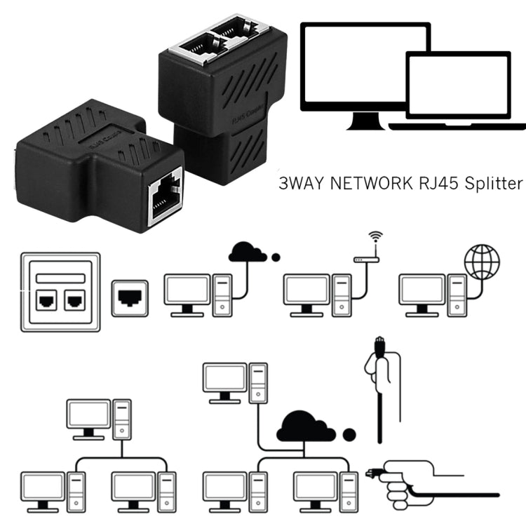 Crystal Network Straight Through Head-line Connector Terminal Female to Female Three Head RJ45 Interface Extension Device