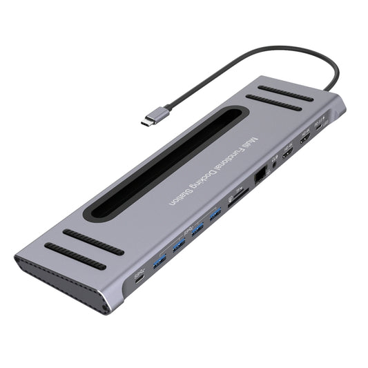 Onten 9199 12 in 1 USB-C / Type-C to USB-C / Type-C + TF / SD Card Slot + RJ45 + 3.5mm Audio + PD USB-C / Type-C Charging + 2 HDMI + 4 USB 3.0 Ports Multifunctional HUB Converter Docking Station