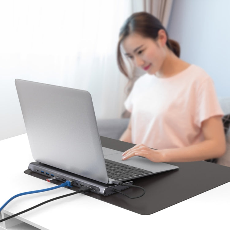 Onten 9199 12 in 1 USB-C / Type-C to USB-C / Type-C + TF / SD Card Slot + RJ45 + 3.5mm Audio + PD USB-C / Type-C Charging + 2 HDMI + 4 USB 3.0 Ports Multifunctional HUB Converter Docking Station