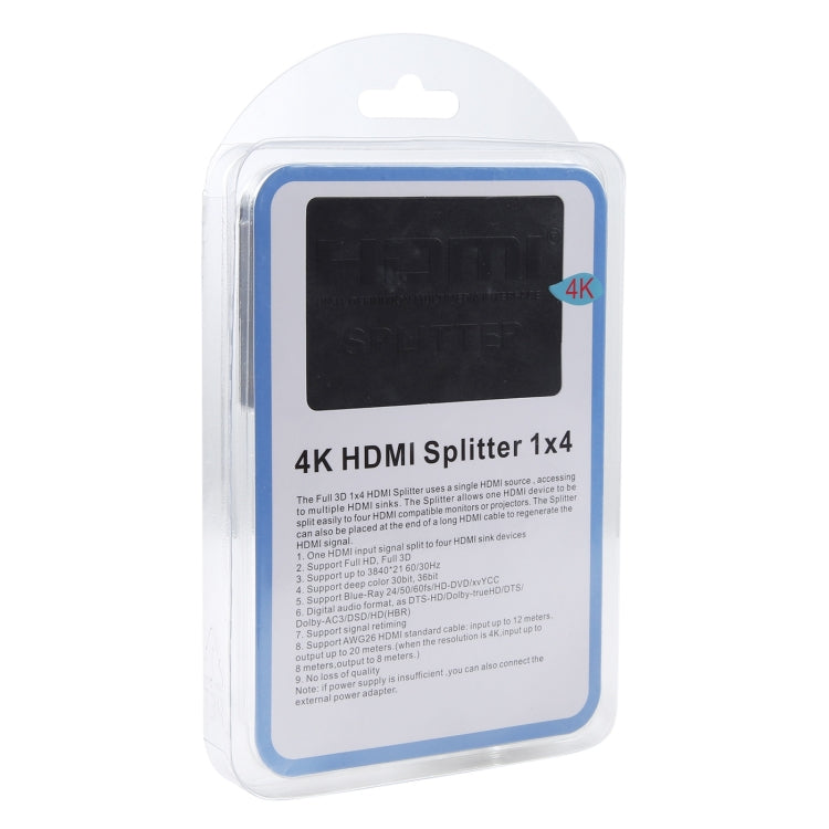 3D 4K HDMI Splitter Box, 1 Input x 4 Output, USB Power Supply