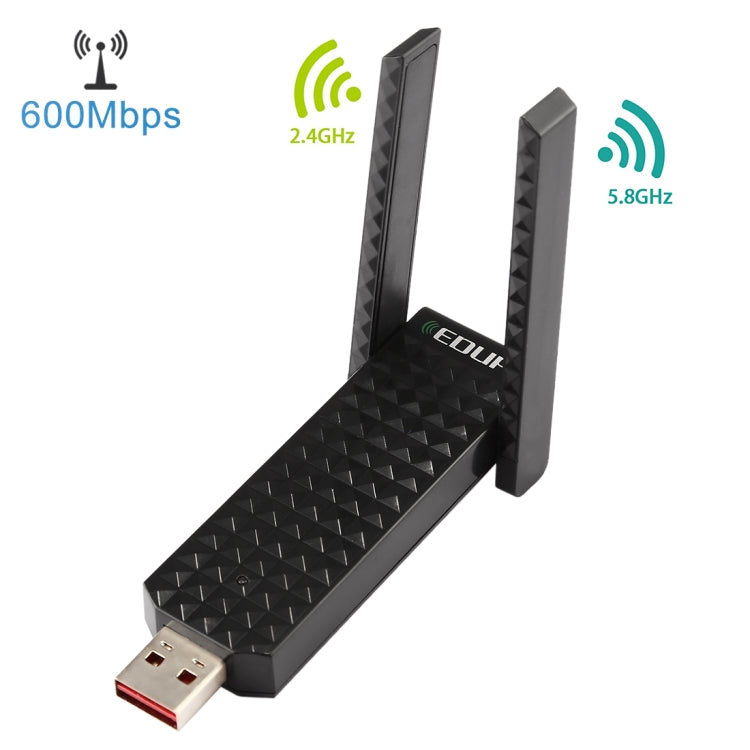 EDUP EP-AC1625 600Mbps 2.4G / 5.8GHz Dual Band Wireless 11AC USB 2.0 Adapter Network Card with 2 Antennas for Laptop / PC