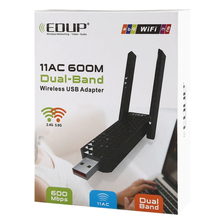 EDUP EP-AC1625 600Mbps 2.4G / 5.8GHz Dual Band Wireless 11AC USB 2.0 Adapter Network Card with 2 Antennas for Laptop / PC