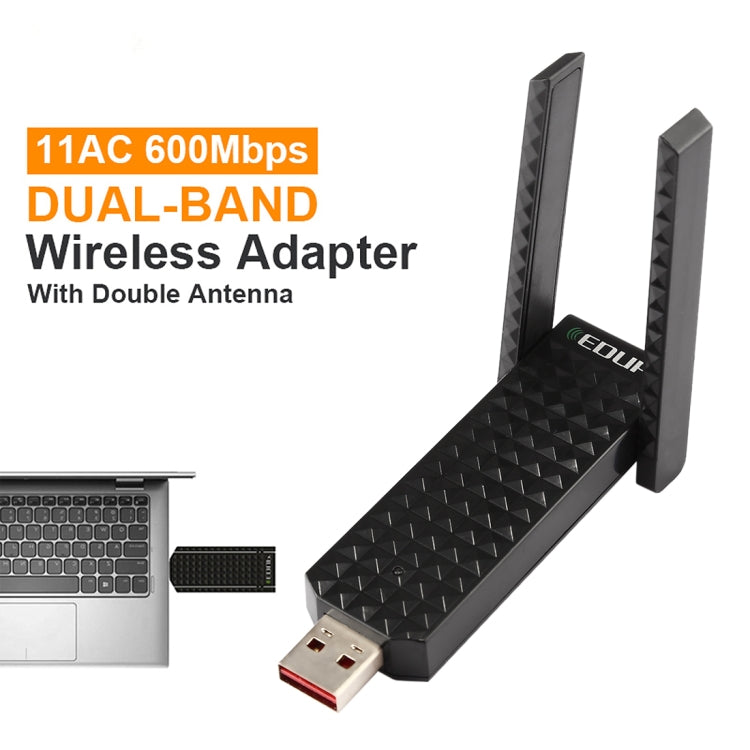 EDUP EP-AC1625 600Mbps 2.4G / 5.8GHz Dual Band Wireless 11AC USB 2.0 Adapter Network Card with 2 Antennas for Laptop / PC