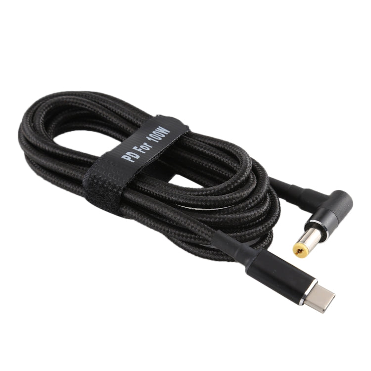 PD 100W 5.5 x 1.7mm Male Elbow to USB-C / Type-C Male Nylon Weave Power Charge Cable, Cable Length: 1.7m