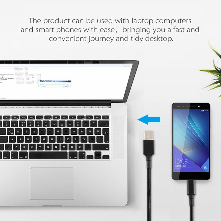 100W Big Square Male to USB-C / Type-C Male Nylon Weave Power Charge Cable for Lenovo, Cable Length: 1.7m