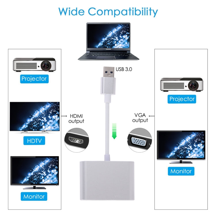 2 in 1 USB 3.0 to HDMI + VGA Adapter