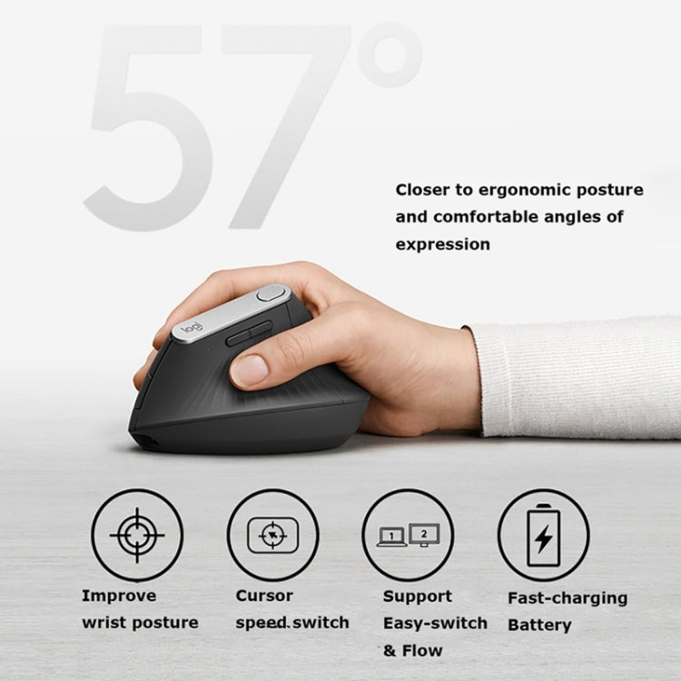 Logitech MX Vertical 4000DPI USB-C / Type-C + Unifying + Bluetooth Three-mode Ergonomic Wireless Vertical Optical Mouse