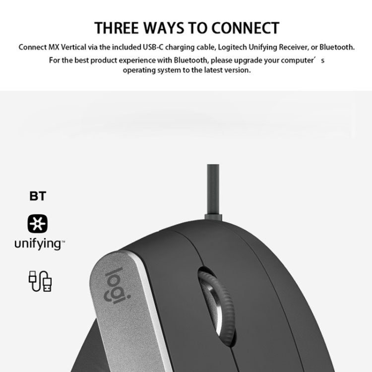 Logitech MX Vertical 4000DPI USB-C / Type-C + Unifying + Bluetooth Three-mode Ergonomic Wireless Vertical Optical Mouse