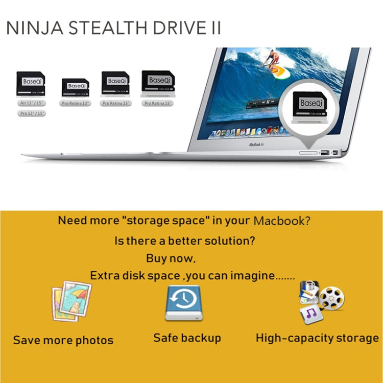 BASEQI Hidden Aluminum Alloy SD Card Case for MacBook Air 13.3 inch Laptops