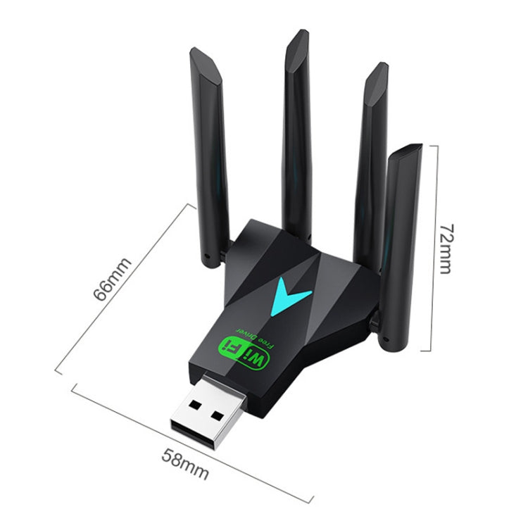 1300Mbps 5G Wireless Network Card Gigabit Dual Band Driver-free USB WiFi Receiver