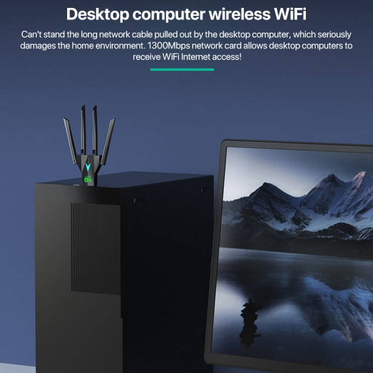 1300Mbps 5G Wireless Network Card Gigabit Dual Band Driver-free USB WiFi Receiver