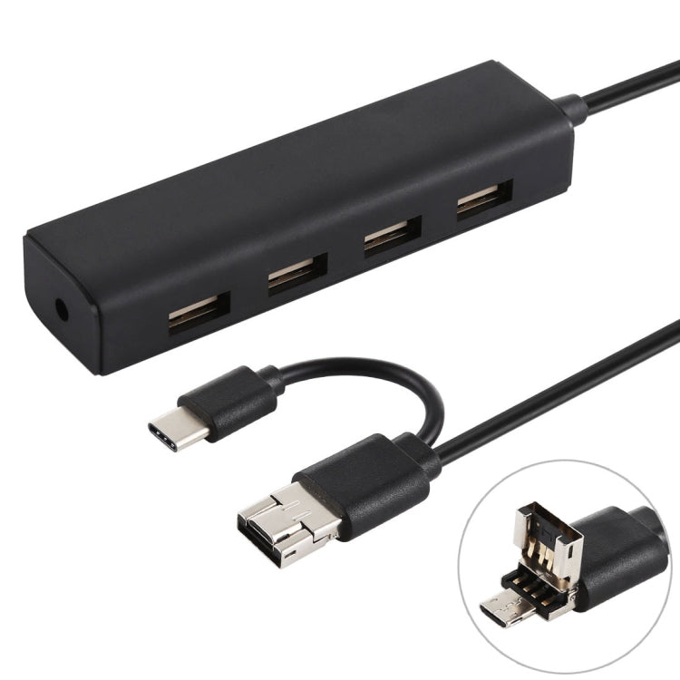 3 in 1 USB-C / Type-C + Micro USB + 4 x USB 2.0 Ports HUB Converter, Cable Length: 12cm